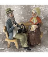 Bone China Figurine Older Couple On Bench Hand Painted Vintage - $13.30