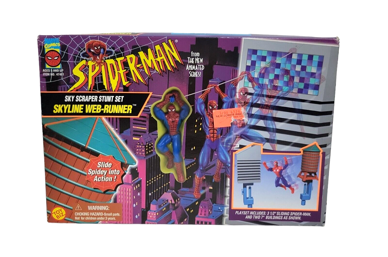 Marvel Spiderman Sky Scraper Stunt Set Skyline Web Runner ToyBiz 1996 NEW Sealed - $43.78