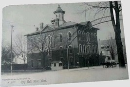 Flint, Michigan City Hall-Arch-Horses and Wagon Rotograph Antique 1905 P... - $1.98