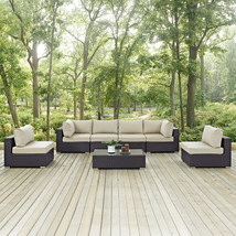 Convene 7 Piece Outdoor Patio Sectional Set Espresso Beige EEI-2164-EXP-BEI-SET - £2,288.20 GBP