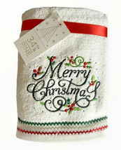 Merry Christmas Tree 34th &amp; Pine Hand Towels Set of 2 Rhinestone Embroidered - £32.32 GBP