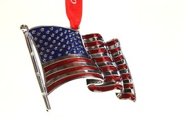 Enameled Metal U.S. Flag w/FINE Europ EAN Crystal Christmas Ornament &quot;My Hero&quot; - £10.28 GBP