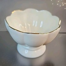 Lenox Scalloped Footed Sugar Ring  Trinket Dinner Mint Dish Ivory Gold Rim - $13.85