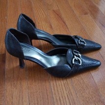 Fioni Dark Brown Heels - Pointed Toe - Chain Detail - Size 5.5 W Wide Fit - $16.99