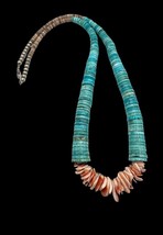 Huge Vintage Santo Domingo Sterling Natural Turquoise Heishi Bead Necklace - £434.58 GBP