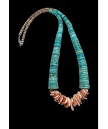 Huge Vintage Santo Domingo Sterling Natural Turquoise Heishi Bead Necklace - £435.84 GBP