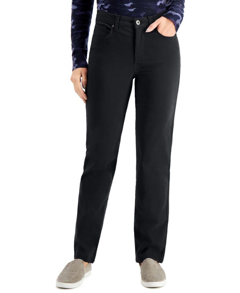 Style &amp; Co Petite High-Rise Slimming Straight-Leg Jeans Black Rinse Size... - $18.69