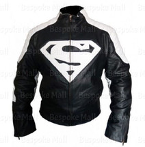 New Superman Man Of Steel &amp; Smallville Black And White Leather Shield JACKET-65 - £143.69 GBP+