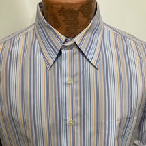J Crew L 16-16.5 Blue Orange White Striped Long-Sleeve Cotton Shirt  - £20.42 GBP