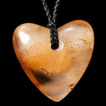 Maori Carving Heart Pendant, New Zealand Pendant, Natural Amber Necklace - £210.99 GBP