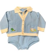 Vintage Little Angel Baby Blue Knit Cardigan &amp; Bodysuit Set Lamb Embroidery - $32.82 CAD