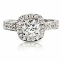 2.1Ct Round Natural Real Moissanite Halo Engagement Ring 14K White Gold Plated - £130.76 GBP