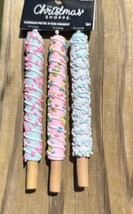 3 Sparkly Frosted Pretzel Sticks Christmas Ornaments Pastel Pink Blue Candy Tree - £13.57 GBP