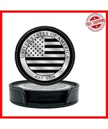 American Flag Leather Coasters Set - 4 Round Coasters for Home &amp; Office - $48.19 CAD