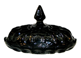 Vtg. Indiana Black Crystall Glass Oval Butter Dish Thumbprint, Scalloped edge - £23.74 GBP