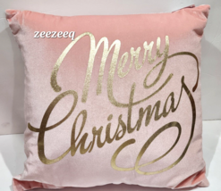 CHRISTMAS Shabby Chic Pink Gold Metallic Throw Pillow Home Decor 17&quot; x 17&quot; - £31.91 GBP