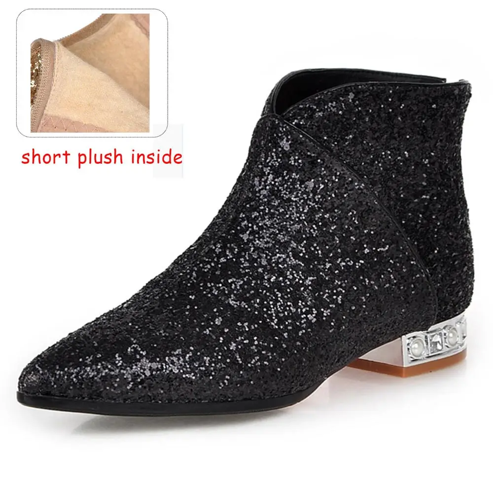 Sgesvier Women Autumn Shoes Low Heels Female Ankle Boots  Glitter Thick Heels  B - £225.84 GBP
