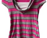 BCX Top Girls Size M Pink Gray White Striped Draped Cap Sleeved Tunic Knit - $6.88