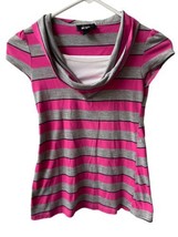 BCX Top Girls Size M Pink Gray White Striped Draped Cap Sleeved Tunic Knit - £5.47 GBP