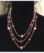 Vintage Coldwater Creek Triple Strand Red Luster Bead Necklace Gold Tone... - $20.00