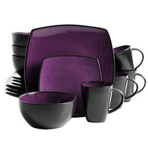 Gibson Soho Lounge Square 16 pc Stoneware Dinnerware set Purple - $79.81