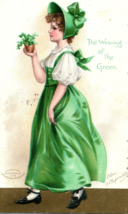 1908 The Wearing of Green Ellen Clapsaddle Postcard Green Dress With Bonnet - $7.43