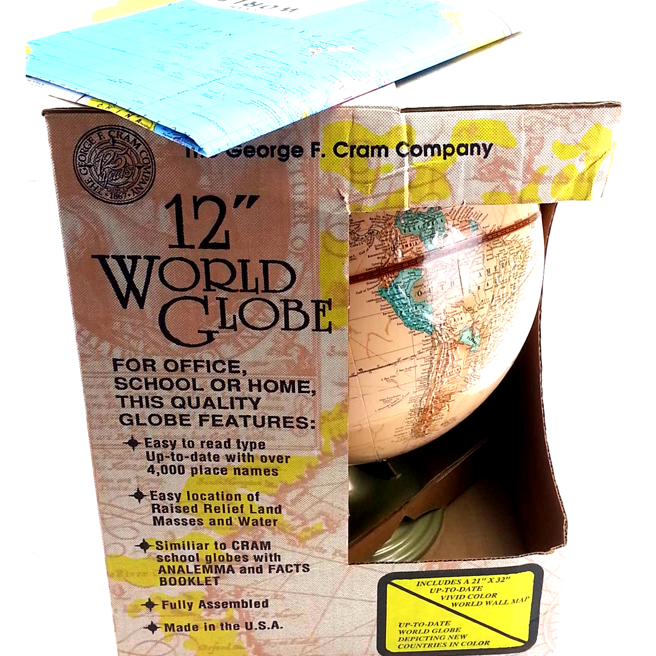 George F Cram 12'' World Globe Vintage USA Made With Map - $123.74