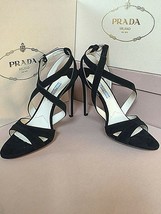 New PRADA Black Suede Open Toe Pumps Heels Size 35.5 Women&#39;s Shoes S1 - £332.46 GBP