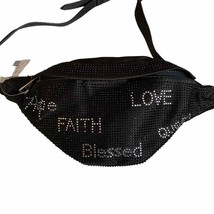 Black Satin Beaded Bling Hope Faith Love Belt Bag - £14.77 GBP