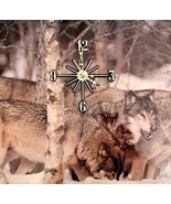 Wolf Pack In Snow Clock Coated Photo On Wood 1993 Vintage Tested Works SS - $137.13 CAD