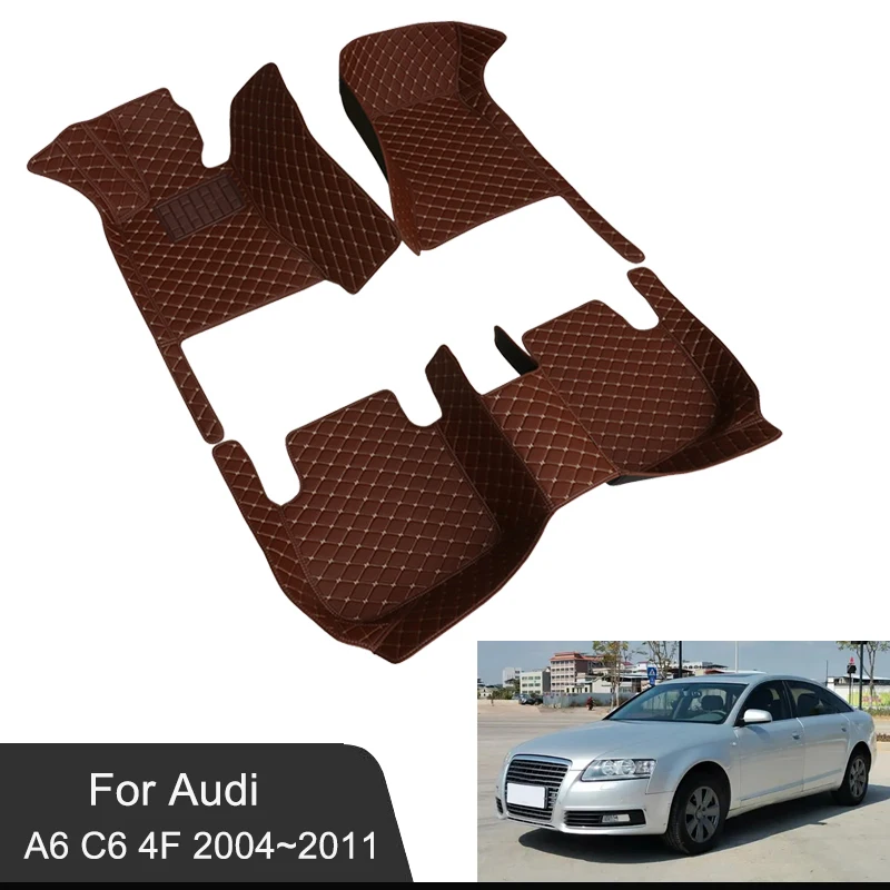 Car floor mats for audi a6 c6 4f 2004 2011 custom pu leather auto carpet black thumb200