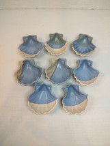 Set of 8 Ceramic Nautical Shell Shape Salt Cellars Condiment Dishes Blue Tan - £18.41 GBP