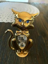24 Gold Plated Austrian Crystal Cat Kitten Kitty Figurine Mascot USA Blu... - $385.86 MXN