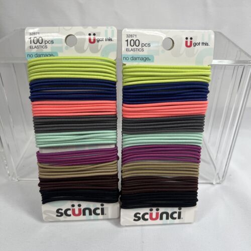 (2) Scunci No Damage 100pc All Day Hold Hair Elastics 32871 Gray Nude Li... - $7.29