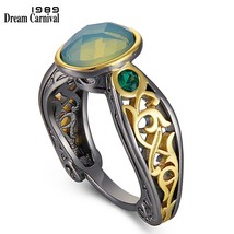 DreamCarnival1989 Oval Green Zirconia Rings for Women Solitaire Wedding Ring Cra - £18.60 GBP