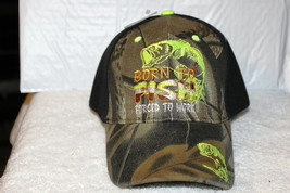 Bass Born To Fish Forced To Work Fishing Fisherman Baseball Cap Hat Black &amp; Camo - $11.26