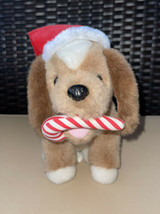 Vintage 1987 Prestige Toy Corp Plush Christmas Puppy Dog In Santa Hat Candy Cane - £11.16 GBP