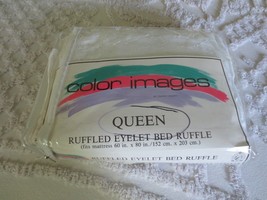 NIP Crown Crafts QUEEN RUFFLLED EYELET White BED RUFFLE w/14&quot; Drop - £27.35 GBP