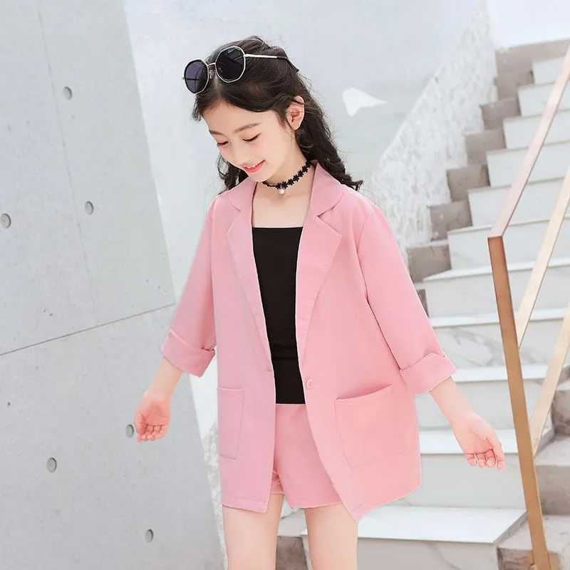 Teen Girls Trauit  Summer 3PCS Kids Suit For Girls ing Sets School Plaid Jackets - £101.04 GBP