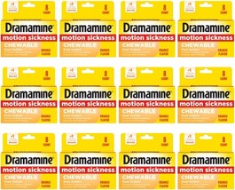 Dramamine Motion Sickness Relief - Chewable Orange Flavor, 8 Count (Pack of 12) - £70.97 GBP