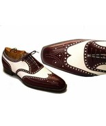 New handmade oxfords original leather two tone wingtip lace up dress men... - £135.57 GBP+