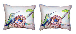 Pair Of Betsy Drake Hummingbird &amp; Chicks Large Indoor Outdoor Pillows 16 X 20 - £70.05 GBP