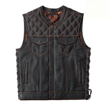 Men&#39;s Leather Vest Orange paisley lining &amp; Orange Thread Concealed Waist... - £55.04 GBP+