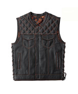 Men&#39;s Leather Vest Orange paisley lining &amp; Orange Thread Concealed Waist... - £55.08 GBP+