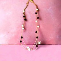 Gorgeous vintage black and white beaded gold chain double strand necklace - £16.58 GBP