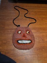 Folk Art Jack-o-Lantern Fabric Coil Crossbody Purse Bag Halloween Wool R... - $42.95