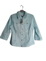 Christopher &amp; Banks Spring Turquoise Denim Jacket w/ White Polka Dots Pe... - £23.67 GBP