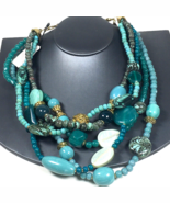 Chico’s Multi Strand Beaded Necklace Shades of Blue 20&quot; - $46.83 CAD