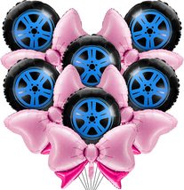 16 Pcs Bow or Burnout Gender Reveal Foil Balloons Set, 18 Inches Wheels Balloon, - £14.45 GBP