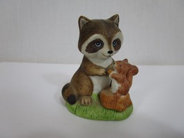 Vintage HOMCO Figurine - Raccoon with Squirrel Playing #1418 Mini - $7.91